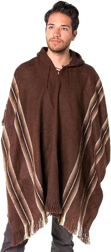 Miniatura 27 de Gamboa Poncho de alpaca para hombre Pancho mexicano con capucha vaquero y ponchos occidentales manta para adultos