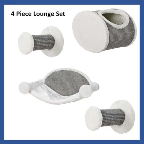 Miniatura 5 de TRIXIE Juego de salón para gatos montado en la pared con hamaca y condominio - Estante de escalada con condominio de felpa y escalón de sisal