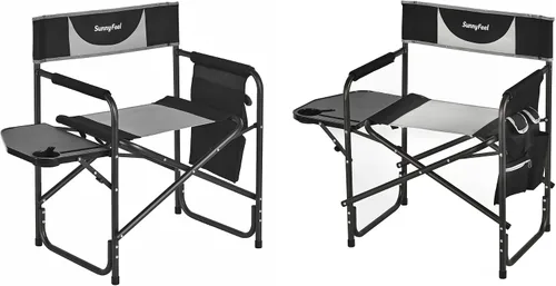 Miniatura 10 de SUNNYFEEL Silla de Director de Camping Extragrande, Sillas de Jardín Plegables Portátiles para Adultos de Servicio Pesado con Mesa Lateral, Bolsillo