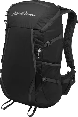 Eddie Bauer Mochila Adventurer con compartimentos de organización y funda compatible con hidratación/portátil, Trail Adventurer, color negro, 30L