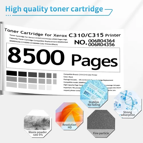 Miniatura 6 de C315 Cartucho de tóner para impresora Xerox C310 C315, cartucho de tinta de 8,500 páginas de capacidad extra alta compatible con repuesto 006R04364