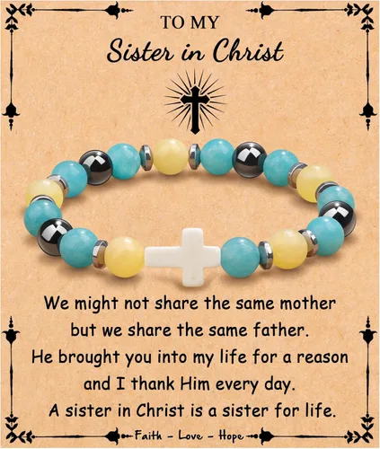 Miniatura 20 de JoycuFF Regalos Cristianos, Pulseras de Cruz para Mujeres, Joyería Cristiana Católica Religiosa de Fe de Pascua, Pulseras de Piedra Natural