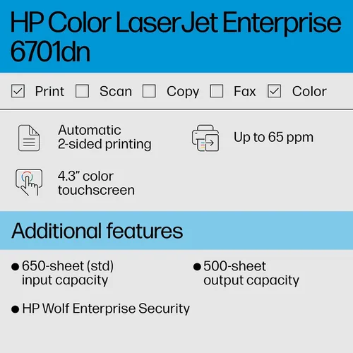 Miniatura 2 de HP Impresora Color LaserJet Enterprise 6701dn, mejor para negocios, (58M42A)