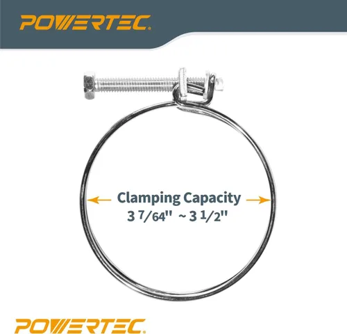 Miniatura 2 de POWERTEC 70216 Abrazadera de manguera de doble alambre de 3 pulgadas con perno, abrazaderas de manguera ajustables para colector de polvo, manguera