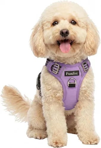 Miniatura 39 de Funfox Arnés para perro sin tirones, arnés de chaleco ajustable para mascotas, material súper suave con mango vertical, fácil control, paseo