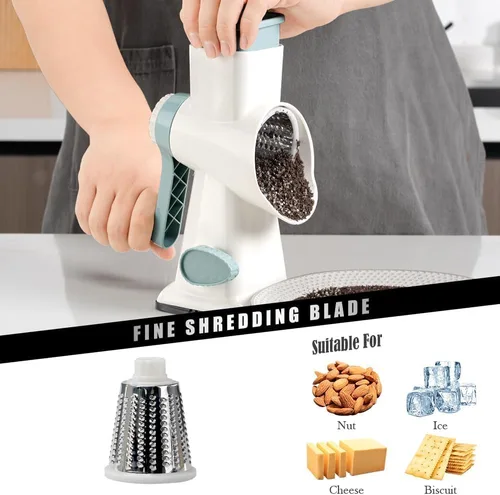 Miniatura 4 de Rallador de Queso Badelite con Manivela Giratoria Triturador de Queso de Acero Inoxidable Rallador de Verduras para Cocina 3 Cuchillas para Queso