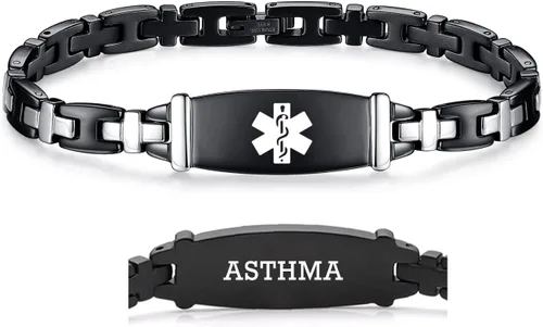Miniatura 61 de LinnaLove Lady Medical Alert - Pulseras médicas de acero inoxidable para mujer, 7.5 pulgadas