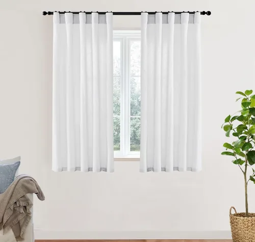 Miniatura 40 de XTMYI - Cortinas transparentes de 54 pulgadas de largo, juego de 2 paneles para baño, cortinas cortas de lino y algodón con semi privacidad