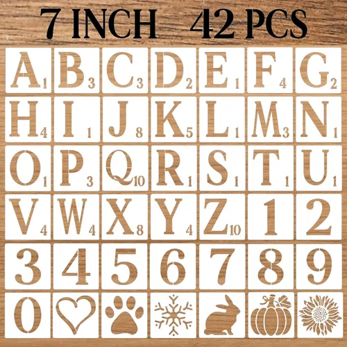 Miniatura 13 de Plantillas de letras de 3 pulgadas, plantillas de manualidades, 42 plantillas de dibujo de alfabeto de plástico reutilizables para pintar en madera