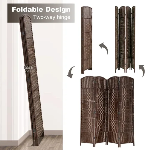 Miniatura 2 de HCY Divisor de habitación de 6 pies, Divisor de pared de 4 paneles, Pantalla de madera de malla tejida a mano, Separadores de habitación de división