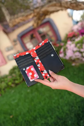 Miniatura 7 de Loungefly Cartera de Disney Minnie Mouse con lunares rojos con cremallera para mujer, Rojo -, Cartera con cremallera