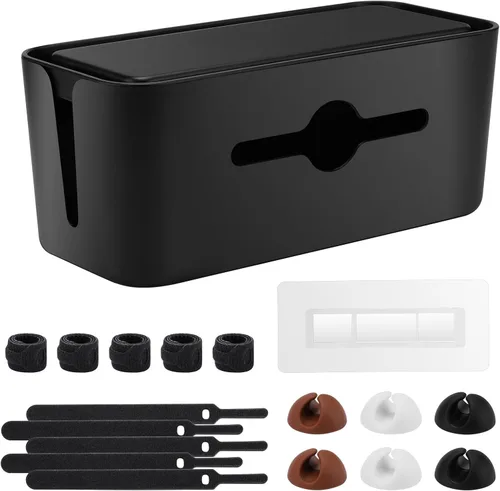 Caja de organización de cables, caja organizadora de cables para escritorio y suelo, organizador de caja de cables para cubrir los cables de la tira