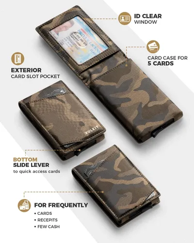 Miniatura 2 de VULKIT Cartera minimalista para hombre, tarjetero desplegable para tarjetas de crédito, billetera plegable delgada, con bloqueo RFID, cierre