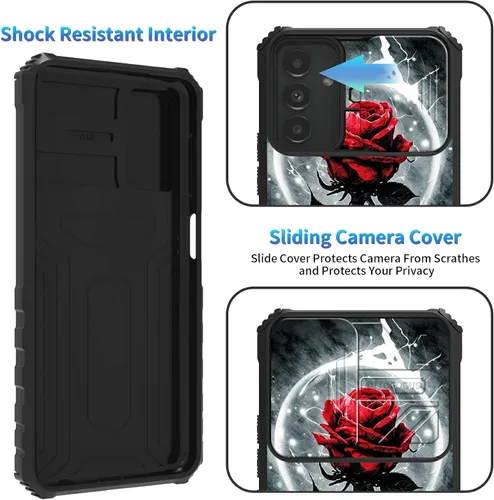 Miniatura 257 de Funda para Samsung Galaxy S22 Ultra 5G, Galaxy S22 Ultra con cubierta de cámara deslizante, funda resistente de doble capa con función atril Black