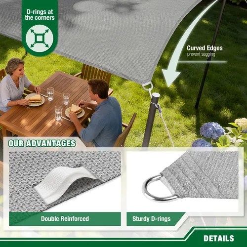 Miniatura 3 de Toldo tipo vela rectangular de 10 x 15 pies, toldo para exteriores, cubierta de bloqueo UV, borde curvado con anillos en D, tela permeable