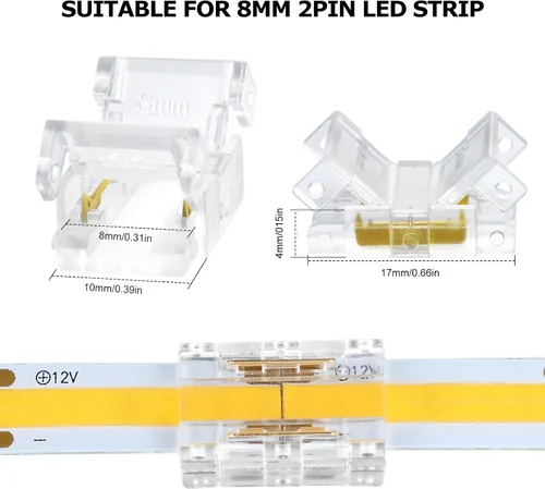 Miniatura 2 de LightingWill Conectores LED de 2 pines de 0.315 in, 10 unidades, conector de tira a cable, transparente, sin soldadura, conector de luz de cinta