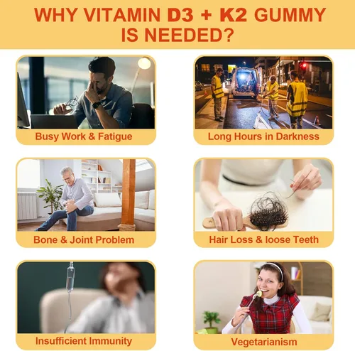 Miniatura 6 de Vitamina D3 5000IU + K2 (MK-7) 120mcg, sin azúcar, vitamina D3 K2 Gomitas rellenas con complejo de vitamina B - Metil B12, B9, B6 Vitamina E