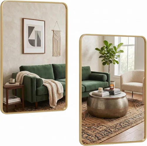 Miniatura 9 de Super Deal Espejo de pared negro de 24 x 36 pulgadas para baño, marco de metal de acero inoxidable con esquina redondeada, espejos rectangulares