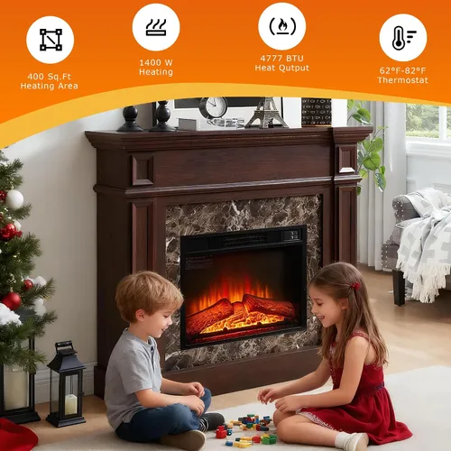 Miniatura 7 de Chimenea eléctrica de 46 pulgadas con repisa, estufa de leña portátil independiente con control remoto, inserto de chimenea de 23 pulgadas, 1400 W
