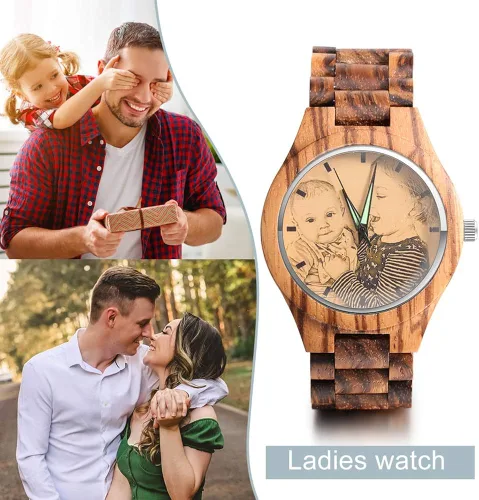 Miniatura 5 de Relojes de madera para hombres y mujeres personalizados relojes de fotos con pulsera ajustable para cumpleaños aniversario regalos personalizados