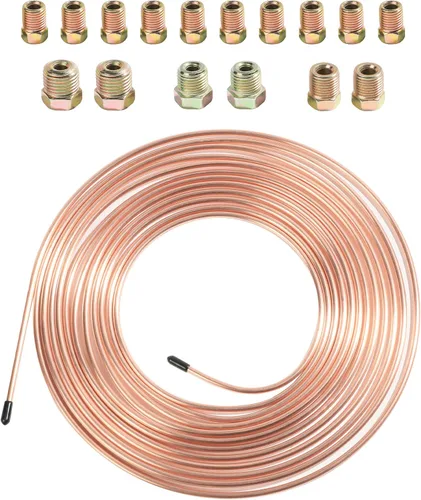 ESEWALAS Kit de tubería de freno flexible, línea de freno de níquel de cobre de 25 pies de 3/16 pulgadas con 16 accesorios, bobina de tubo de línea