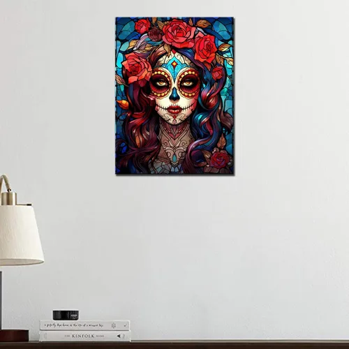 Miniatura 2 de Pintura de diamantes de calavera de azúcar 5D, kit de numeración, arte del día de la muerte, arte de pared de rosa roja, arte de pared con diamantes