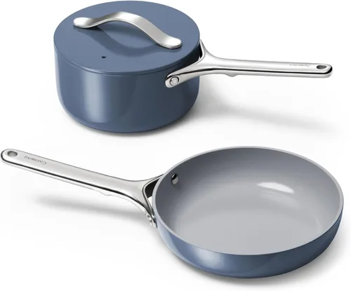 Miniatura 10 de Caraway Juego de mini utensilios de cocina, sartén antiadherente de cerámica (1.05 cuartos de galón, 8 pulgadas) (1.75 cuartos de galón) y estante