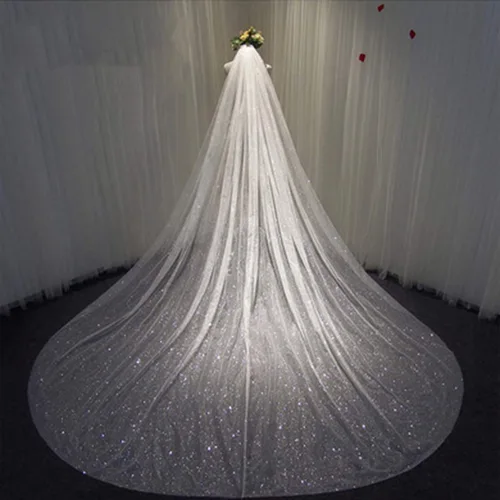 Unsutuo Catedral - Velo de novia de 1 nivel brillante velo de novia largo de tul con peine de caída de velo para novia 118 pulgadas de ancho blanco