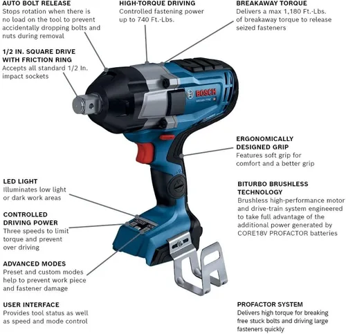 Miniatura 2 de BOSCH GDS18V-770CN PROFACTOR Llave de impacto de 3/4 pulgadas lista para conectarse de 18 V con anillo de fricción y orificio pasante