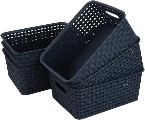 Miniatura 2 de Sandmovie Cestas de almacenamiento de tejido de plástico para cocina y baño, color azul marino, 6 paquetes