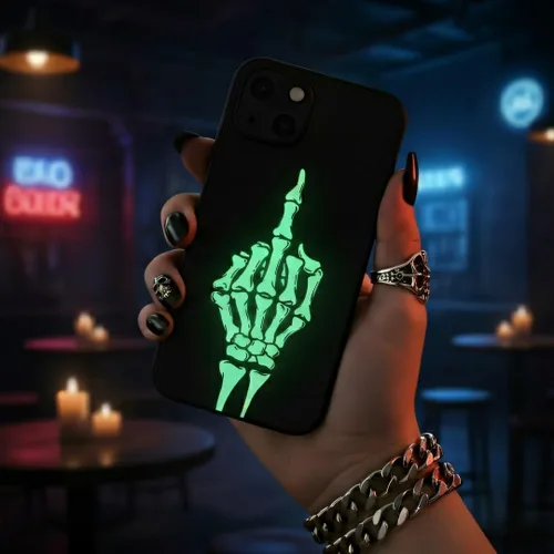 Miniatura 8 de X spirit Funda de teléfono de calavera para iPhone 13, dedo medio, diseño gótico luminoso de esqueleto genial oscuro y con estilo emo, estilo rock n