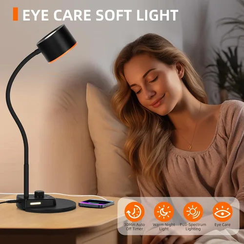 Miniatura 3 de LiFMIRA Lámpara de Escritorio, Lámpara de Escritorio LED con Puertos de Carga USB C + A, Lámpara de Lectura de Cuidado Visual Completamente