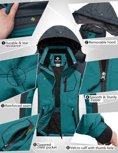 Miniatura 6 de GEMYSE Chaqueta impermeable de esquí para mujer, chaqueta de invierno con capucha, resistente al viento, para mujer