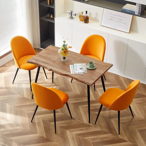 Miniatura 14 de Homedot Juego de mesa de comedor de 5 piezas para 4, diseño único de mesa de comedor con borde vivo y mesa gruesa con 4 sillas de comedor tapizadas