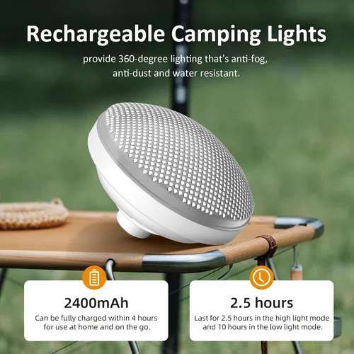 Miniatura 2 de 2 luces de tienda de campaña recargables 2400mAh LED luz de camping, IPX5 impermeable para camping, al aire libre, corte de energía