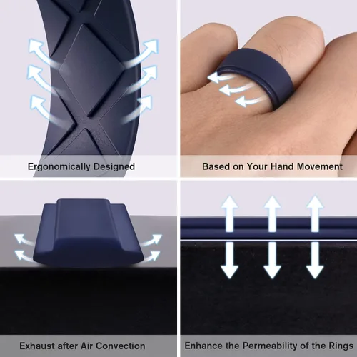 Miniatura 8 de Egnaro Silicone Wedding Rings Mens, Inner Arc Breathable Design Silicone Rings for Men, 7 Rings 4 Rings 1 Ring Step Edge Rubber Wedding Engagement