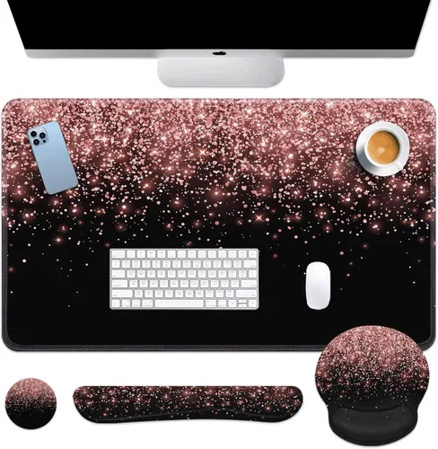 Miniatura 32 de Britimes Blue Sea - Juego de Alfombrilla de Teclado y Mouse Playa de Arena Rosa 4 en 1 Alfombrilla Grande + Reposamuñecas para Teclado +
