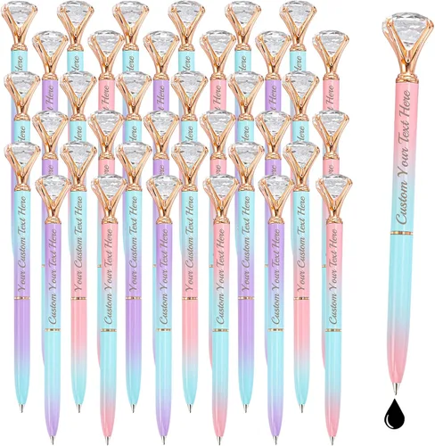 Miniatura 40 de Qingxily Hasta 300 bolígrafos de diamante, bolígrafos personalizados con nombre y texto grabado, bolígrafo de metal de cristal personalizado a