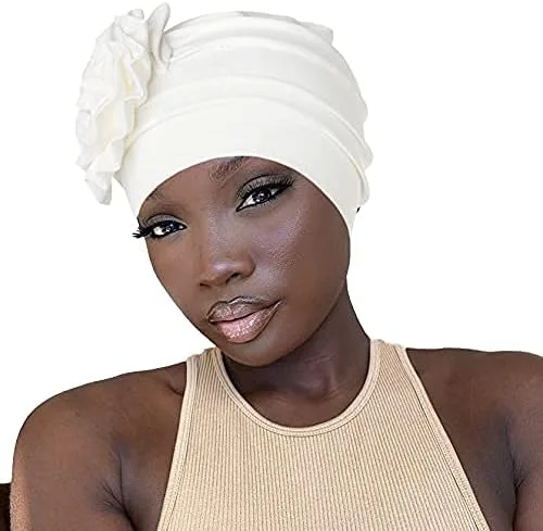 Miniatura 5 de Bohend Diadema con diseño de flores para mujer, gorro elástico preatado, bufanda preatada, gorro para la cabeza