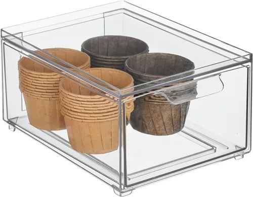 Miniatura 8 de mDesign Caja de almacenamiento apilable con cajón extraíble, cubos de plástico apilables para despensa de cocina y armario, encimera, isla y mesas
