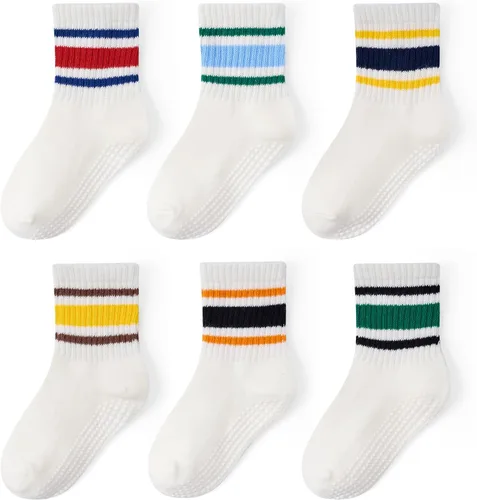 Calcetines antideslizantes de agarre para niños pequeños con suela antideslizante, calcetines de algodón unisex para bebés, niños y niñas, 6 pares