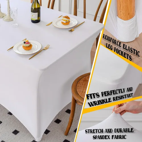 Miniatura 10 de Famstar Paño de Mesa Negro de 4 Pies de Elastano, Paño de Mesa Ajustado para Mesas Rectangulares, Fundas Elásticas Lavables Sin Arrugas