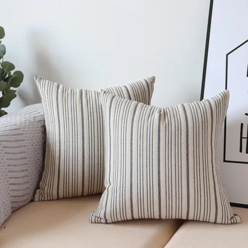 Miniatura 8 de Fundas de almohada negras de lino para granja, fundas de almohada decorativas a rayas para exteriores, fundas de almohada cuadradas para sofá, cama