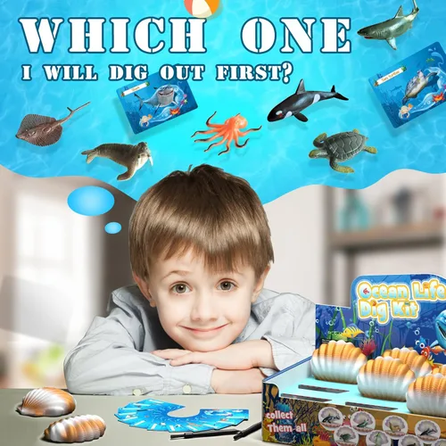 Miniatura 4 de EARTH'SCODE Kit de Excavación de Animales Oceánicos, Ladrillos de Excavación de Conchas Marinas, Regalo Educativo Científico para Niños