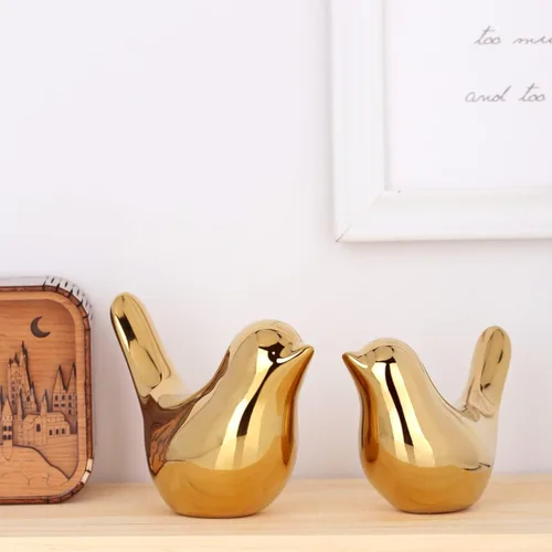 Miniatura 5 de XMGZQ 2 Piezas de Acentos Decorativos Dorados, Estatuas de Animales Pequeños, Decoración Moderna del Hogar, Esculturas de Pájaros, Adornos