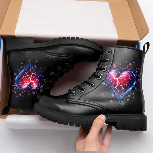 Miniatura 2 de Botines de combate para mujer, con estampado de corazón, botines cortos de moda con rosas y calavera, botas de trabajo duraderas con cordones
