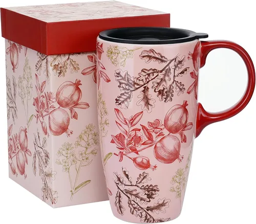 Miniatura 14 de Topadorn Taza de viaje de cerámica Taza de café de porcelana con tapa y caja a prueba de derrames, 17 onzas.