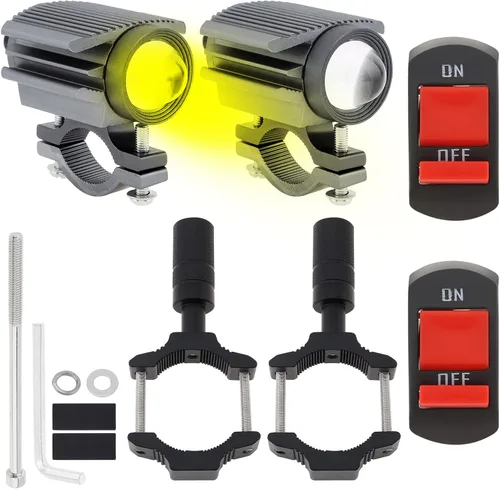 Miniatura 10 de Windance 2 unidades de faro LED para motocicleta, 32W, 4 modos, haz alto/bajo, amarillo/blanco, 6500K, impermeable, foco auxiliar para tractor