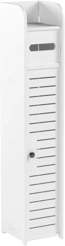 Miniatura 4 de AOJEZOR - Soporte de papel higiénico: gabinete de almacenamiento pequeño para baño para espacios pequeños, color blanco