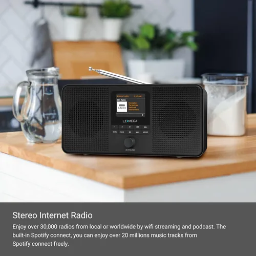 Miniatura 3 de LEMEGA IR4S Radio WiFi de Internet Estéreo, Radio Digital FM, Spotify Connect, Altavoz Bluetooth, Reloj de Alarma Dual, 40 Preajustes, Salida
